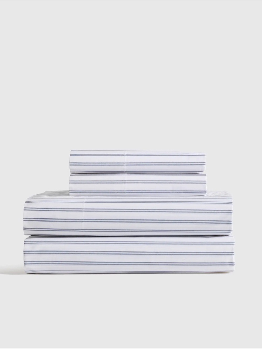 Quince Organic Crisp Percale Double Stripe Fitted Sheet Set Mineral Queen
